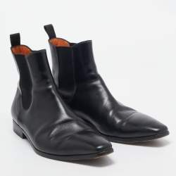 Santoni Black Leather Ankle Boots Size 43