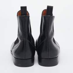 Santoni Black Leather Ankle Boots Size 43