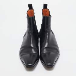 Santoni Black Leather Ankle Boots Size 43