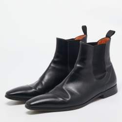 Santoni Black Leather Ankle Boots Size 43