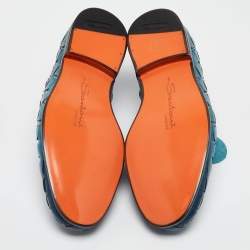 Pre Owned Santoni Two Tone Woven Leather Doting Loafers Size 39