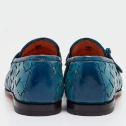Pre Owned Santoni Two Tone Woven Leather Doting Loafers Size 39