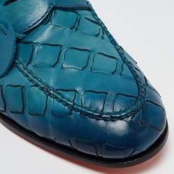 Pre Owned Santoni Two Tone Woven Leather Doting Loafers Size 39