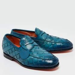 Pre Owned Santoni Two Tone Woven Leather Doting Loafers Size 39