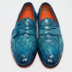 Pre Owned Santoni Two Tone Woven Leather Doting Loafers Size 39