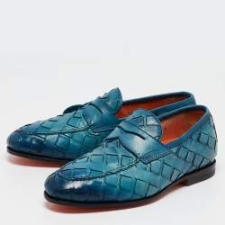 Pre Owned Santoni Two Tone Woven Leather Doting Loafers Size 39