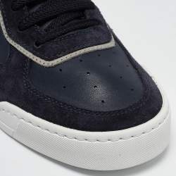 Santoni Navy Blue Suede and Leather Lace Up Sneakers Size 39