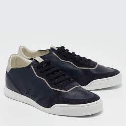 Santoni Navy Blue Suede and Leather Lace Up Sneakers Size 39