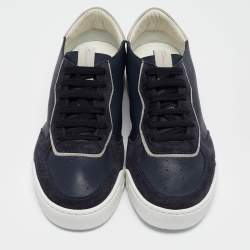 Santoni Navy Blue Suede and Leather Lace Up Sneakers Size 39