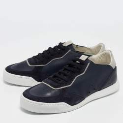 Santoni Navy Blue Suede and Leather Lace Up Sneakers Size 39