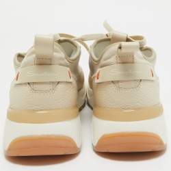 Santoni Beige Leather and Suede Low Top Sneakers Size 41