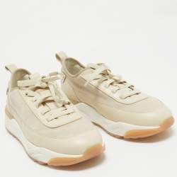 Santoni Beige Leather and Suede Low Top Sneakers Size 41