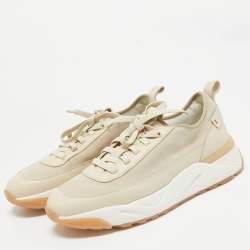 Santoni Beige Leather and Suede Low Top Sneakers Size 41