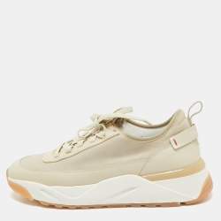 Santoni Beige Leather and Suede Low Top Sneakers Size 41