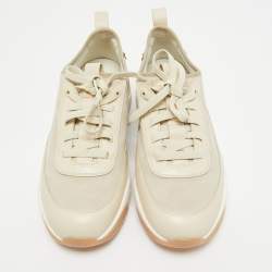 Santoni Beige Leather and Suede Low Top Sneakers Size 41