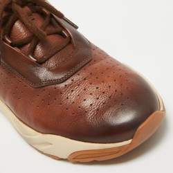 Santoni Brown Ombre Leather Low Top Sneakers Size 41
