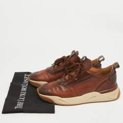 Santoni Brown Ombre Leather Low Top Sneakers Size 41