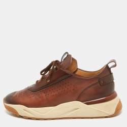 Santoni Brown Ombre Leather Low Top Sneakers Size 41