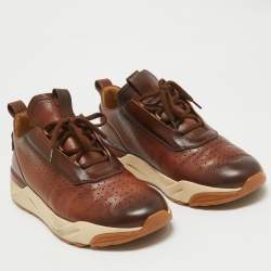 Santoni Brown Ombre Leather Low Top Sneakers Size 41