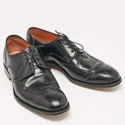 Santoni Black Leather Lace Up Oxfords Size 42