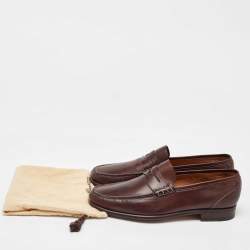 Santoni Dark Brown Leather Slip On Loafers Size 40.5
