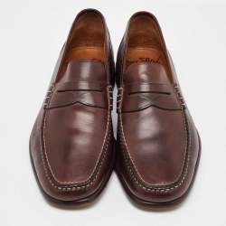 Santoni Dark Brown Leather Slip On Loafers Size 40.5