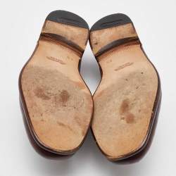 Santoni Dark Brown Leather Slip On Loafers Size 40.5