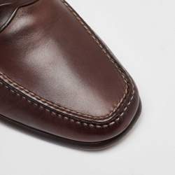 Santoni Dark Brown Leather Slip On Loafers Size 40.5