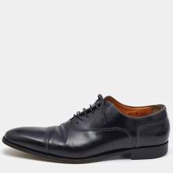 Santoni Black Leather Lace Up Oxfords Size 45.5