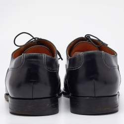 Santoni Black Leather Lace Up Oxfords Size 45.5