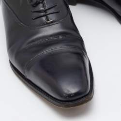 Santoni Black Leather Lace Up Oxfords Size 45.5