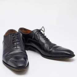 Santoni Black Leather Lace Up Oxfords Size 45.5