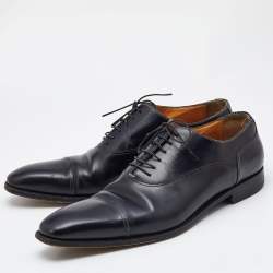 Santoni Black Leather Lace Up Oxfords Size 45.5