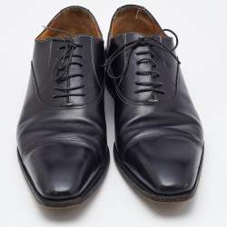 Santoni Black Leather Lace Up Oxfords Size 45.5