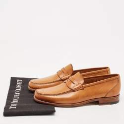 Santoni Tan Leather Penny Slip On Loafers Size 40.5