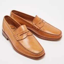 Santoni Tan Leather Penny Slip On Loafers Size 40.5
