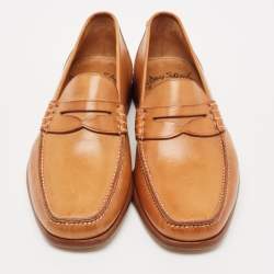 Santoni Tan Leather Penny Slip On Loafers Size 40.5