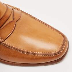 Santoni Tan Leather Penny Slip On Loafers Size 40.5