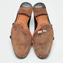 Santoni Black Leather Double Buckle Monk Derby Size 42