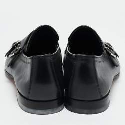 Santoni Black Leather Double Buckle Monk Derby Size 42