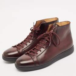 Pre Owned Santoni Burgundy Ombre Leather High Top Sneakers Size 44