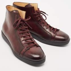 Pre Owned Santoni Burgundy Ombre Leather High Top Sneakers Size 44