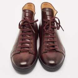 Pre Owned Santoni Burgundy Ombre Leather High Top Sneakers Size 44
