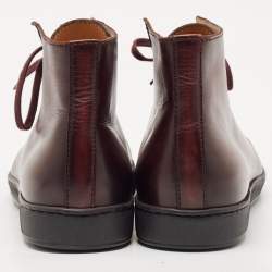 Pre Owned Santoni Burgundy Ombre Leather High Top Sneakers Size 44