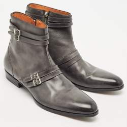 Santoni Grey Ombre Leather Ankle Boots Size 44