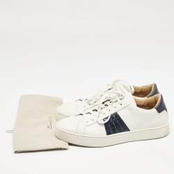 Pre Owned Santoni White/Navy Blue Leather Donni Lace Up Sneakers Size 42
