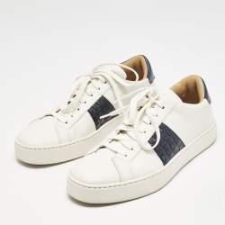 Pre Owned Santoni White/Navy Blue Leather Donni Lace Up Sneakers Size 42