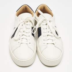 Pre Owned Santoni White/Navy Blue Leather Donni Lace Up Sneakers Size 42