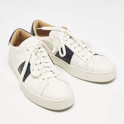 Pre Owned Santoni White/Navy Blue Leather Donni Lace Up Sneakers Size 42