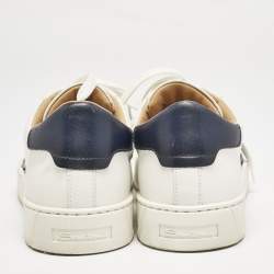 Pre Owned Santoni White/Navy Blue Leather Donni Lace Up Sneakers Size 42